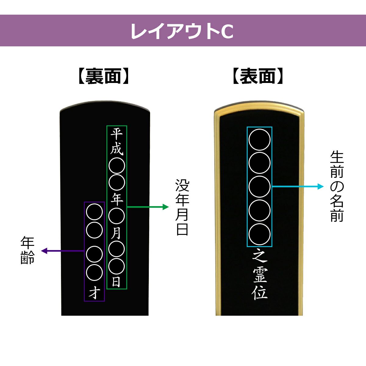 唐木位牌　紫檀　黒檀　角丸型　高級位牌　レイアウト３